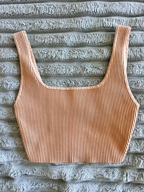 Aritzia Babaton Sculpt Knit Square Neck Ribbed Tank Top- Tan- XS